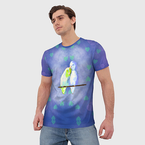Мужская футболка Влюбленные попугаи в день Святого Валентина / 3D-принт – фото 3