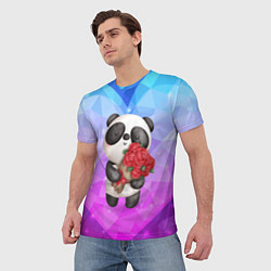 Футболка мужская Панда с букетом цветов, цвет: 3D-принт — фото 2