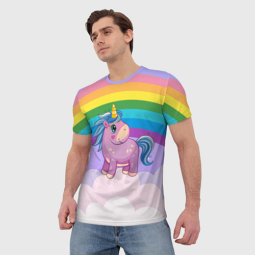 Мужская футболка Единорог на фоне радуги / 3D-принт – фото 3