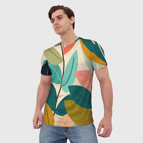 Мужская футболка Паттерн стебли с разноцветными листьями / 3D-принт – фото 3