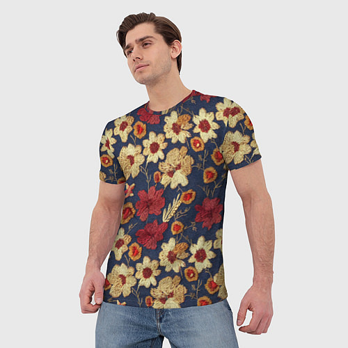Мужская футболка Эффект цветочной вышивки / 3D-принт – фото 3