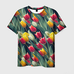 Футболка мужская Много тюльпанов, цвет: 3D-принт