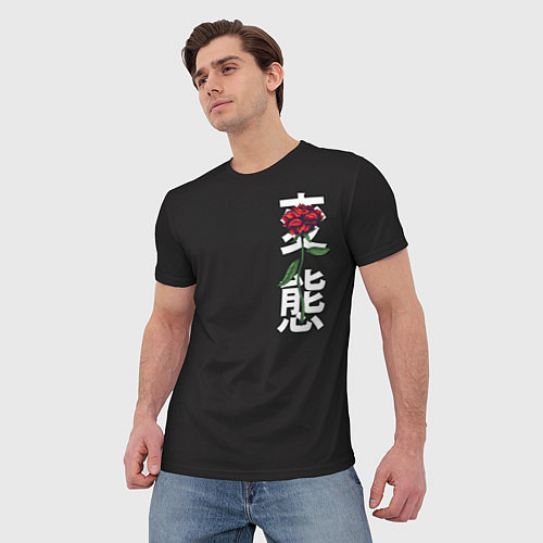 Мужская футболка Цветы иероглифы череп / 3D-принт – фото 3