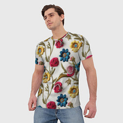 Футболка мужская Эффект вышивка летний узор, цвет: 3D-принт — фото 2