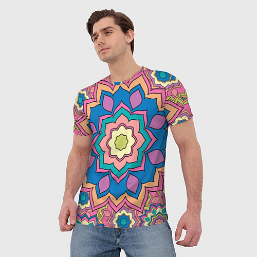 Мужская футболка Цветочный разноцветный паттерн / 3D-принт – фото 3