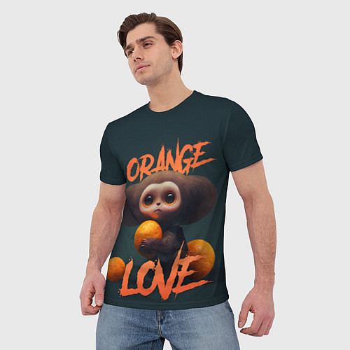 Мужская футболка Милый персонаж с мандарином / 3D-принт – фото 3
