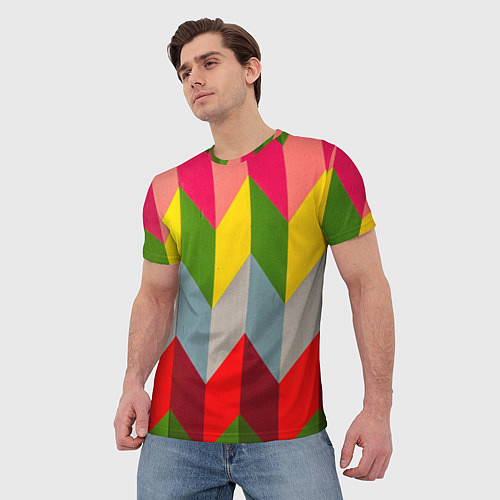 Мужская футболка Разноцветный ромбический абстрактный паттерн / 3D-принт – фото 3