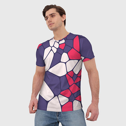 Мужская футболка Бело-фиолетово-красный паттерн из камней / 3D-принт – фото 3