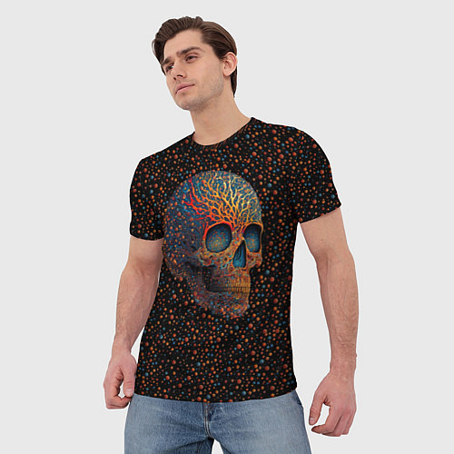 Мужская футболка Череп в стиле пуантилизм / 3D-принт – фото 3