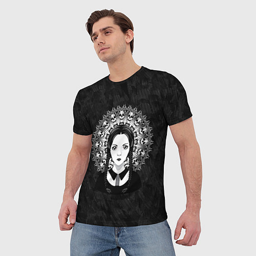 Мужская футболка Готическая девушка и округлый орнамент с черепами / 3D-принт – фото 3