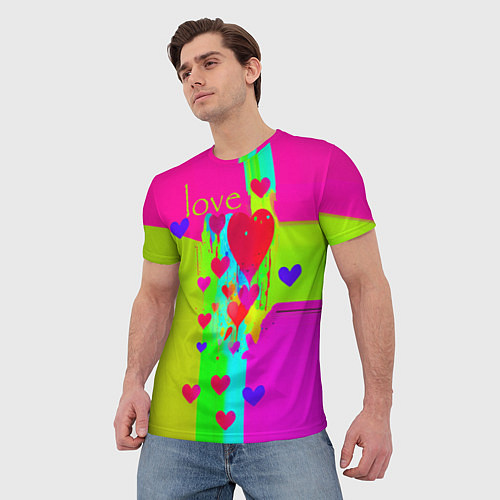 Мужская футболка Love сердечки / 3D-принт – фото 3