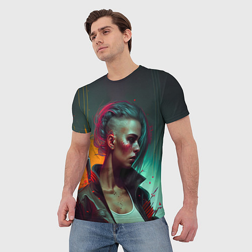 Мужская футболка Cyberpunk girl art / 3D-принт – фото 3