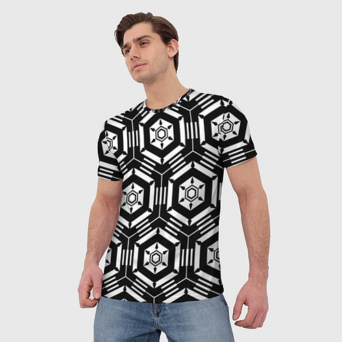 Мужская футболка Абстрактный геометрический узор на тему техники / 3D-принт – фото 3