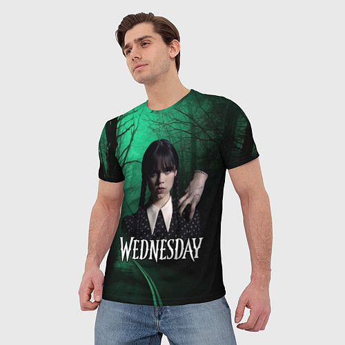 Мужская футболка Уэнсдэй зеленый лес / 3D-принт – фото 3