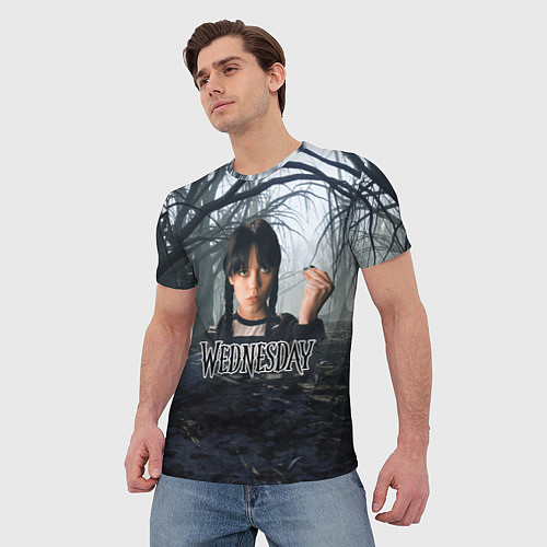 Мужская футболка Уэнсдэй туманный лес / 3D-принт – фото 3
