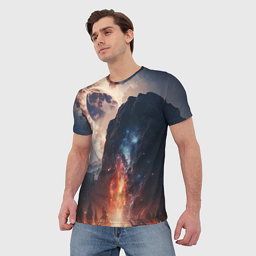 Мужская футболка Галактика как ночное небо над пейзажем / 3D-принт – фото 3