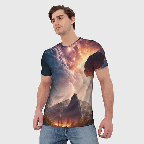 Мужская футболка Млечный Путь, как небесное творение над ландшафтом / 3D-принт – фото 3