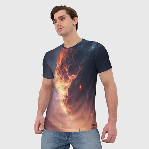Мужская футболка Галактика над живописным пейзажем / 3D-принт – фото 3