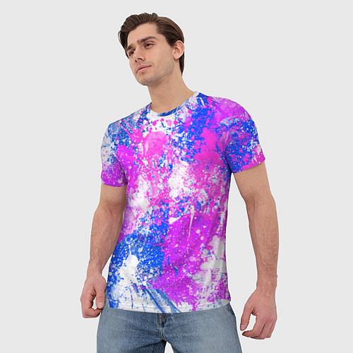 Мужская футболка Разбрызганная фиолетовая краска - светлый фон / 3D-принт – фото 3