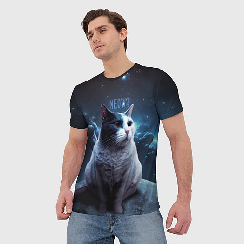 Мужская футболка Мемный кот в космосе / 3D-принт – фото 3