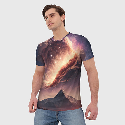 Мужская футболка Космос и звезды в небе над горами / 3D-принт – фото 3