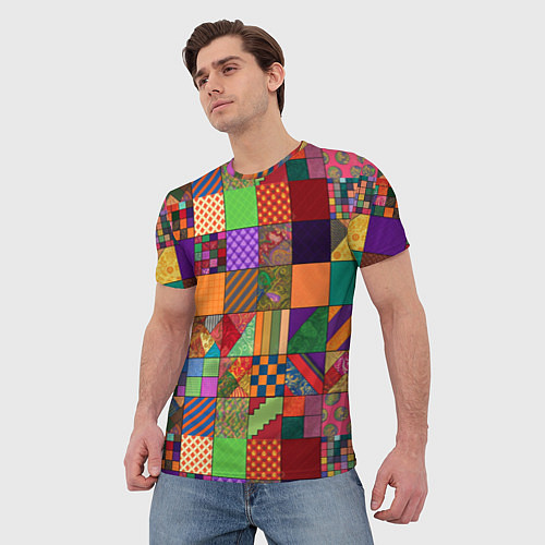 Мужская футболка Разноцветные лоскуты от нейросети / 3D-принт – фото 3