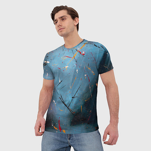 Мужская футболка Тёмно-синий абстрактный туман и краски / 3D-принт – фото 3