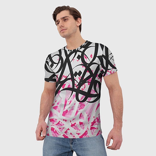 Мужская футболка Черно-розовая каллиграфия / 3D-принт – фото 3