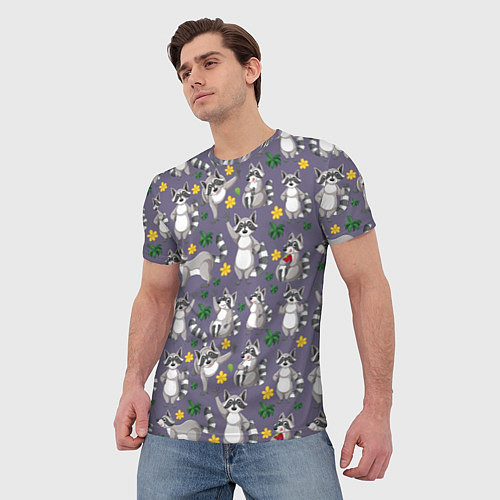 Мужская футболка Веселый енот паттерн / 3D-принт – фото 3