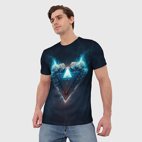 Мужская футболка Каменное сердце в синем неоновом электрическом све / 3D-принт – фото 3