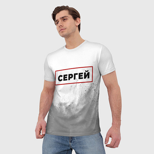 Мужская футболка Сергей - в красной рамке на светлом / 3D-принт – фото 3