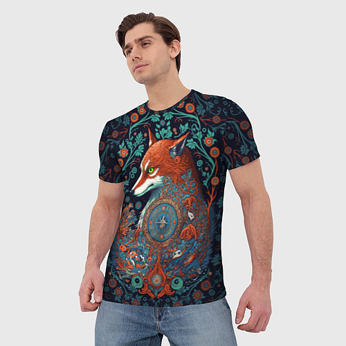 Мужская футболка Рыжая лиса с орнаментом / 3D-принт – фото 3