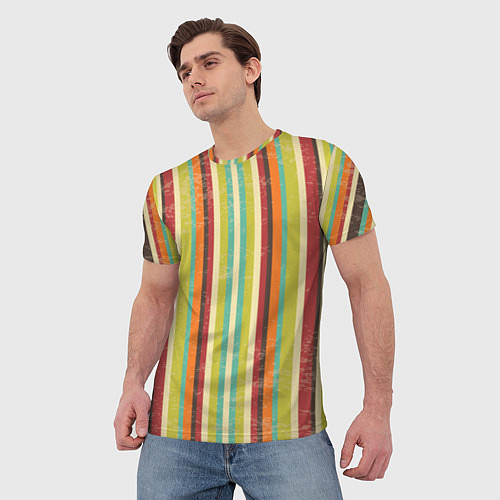 Мужская футболка Абстрактное множество разноцветных полос / 3D-принт – фото 3