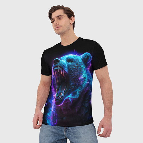 Мужская футболка Свирепый неоновый медведь / 3D-принт – фото 3