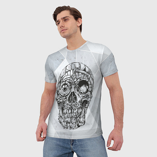 Мужская футболка Черепушка киберпанк / 3D-принт – фото 3