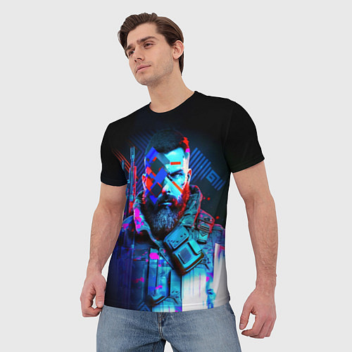Мужская футболка Неоновый воин в стиле киберпанк / 3D-принт – фото 3