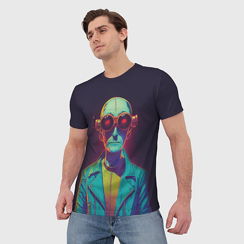 Мужская футболка Голова лысого ученого киберпанка / 3D-принт – фото 3