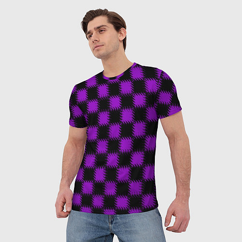 Мужская футболка Фиолетовый черный узор Шахматка / 3D-принт – фото 3