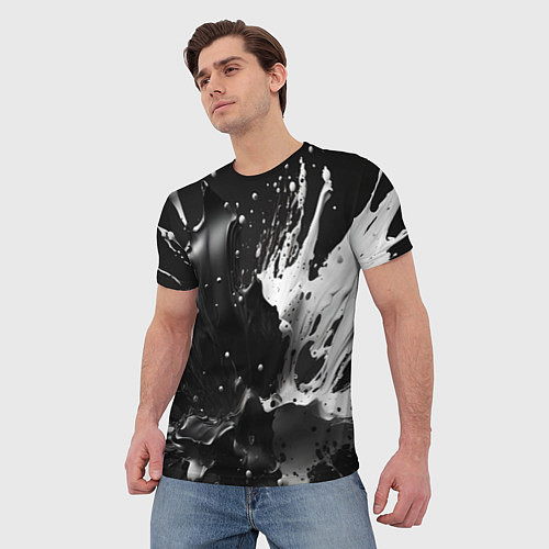 Мужская футболка Брызги красок - белая и черная / 3D-принт – фото 3