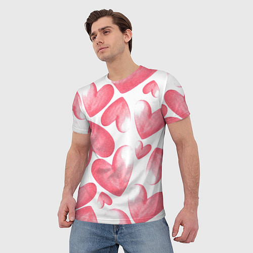 Мужская футболка Розовые акварельные сердца - паттерн / 3D-принт – фото 3