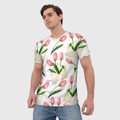 Мужская футболка Тюльпаны в конвертах - паттерн / 3D-принт – фото 3