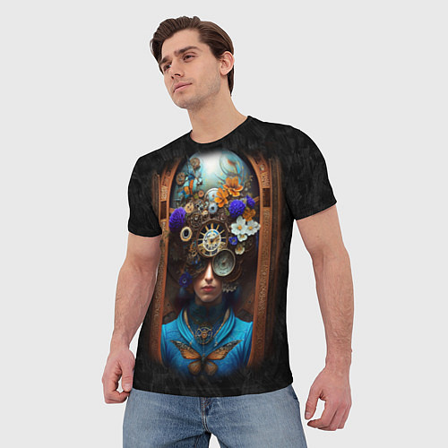 Мужская футболка Женщина с цветами в стиле стимпанк / 3D-принт – фото 3