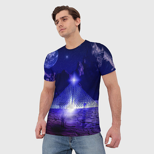 Мужская футболка Синяя магическая пирамида, горы и космос / 3D-принт – фото 3