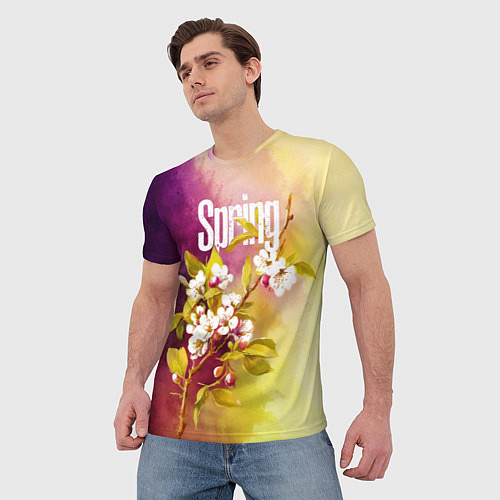 Мужская футболка Ветка цветущей яблони акварель / 3D-принт – фото 3