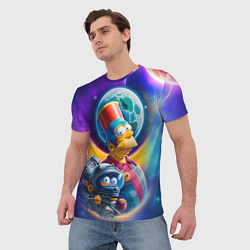 Мужская футболка Гомер Симпсон с сыном в космосе - нейросеть / 3D-принт – фото 3