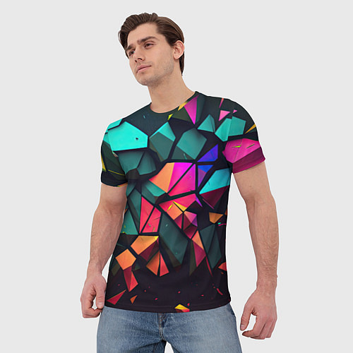 Мужская футболка Неоновые абстрактные камушки / 3D-принт – фото 3