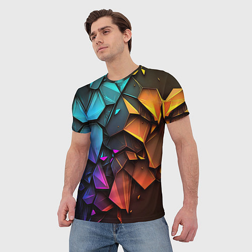 Мужская футболка Неоновая абстрактная чешуя дракона / 3D-принт – фото 3