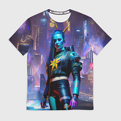 Футболка мужская Cyberpunk - brave girl - neural network, цвет: 3D-принт