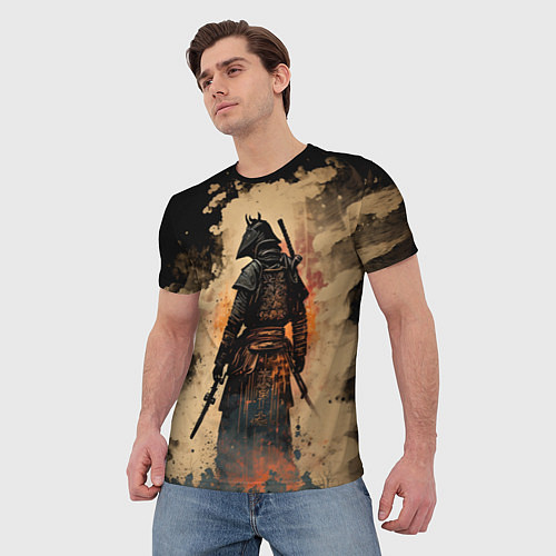 Мужская футболка Самурай на бежевом фоне / 3D-принт – фото 3