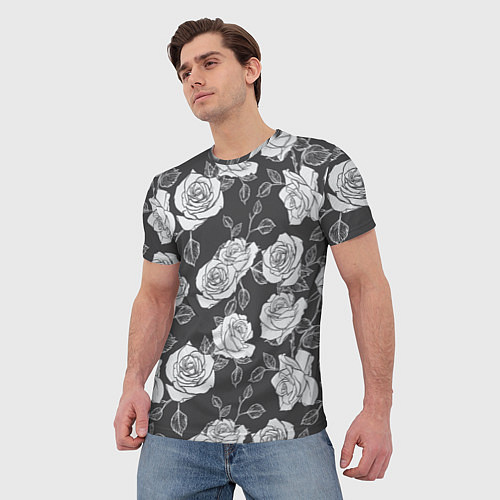 Мужская футболка Нарисованные белые розы / 3D-принт – фото 3